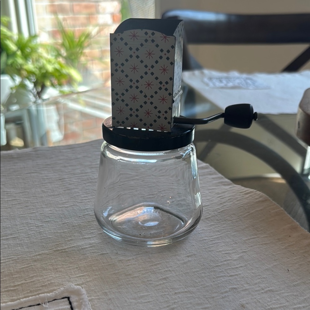 Vintage Glass Coffee or Nut Grinder with Black Handle